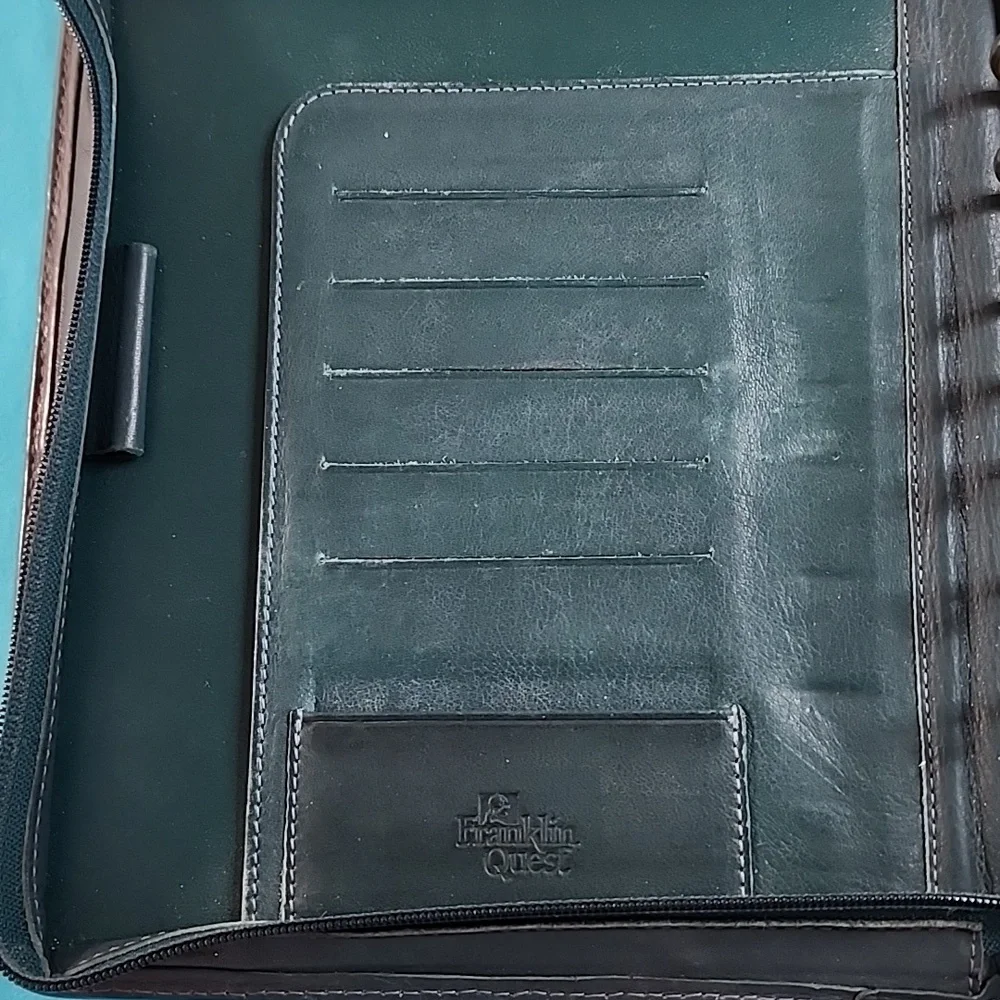 Vintage Franklin Quest Zip Around Green Leather Planner Organizer